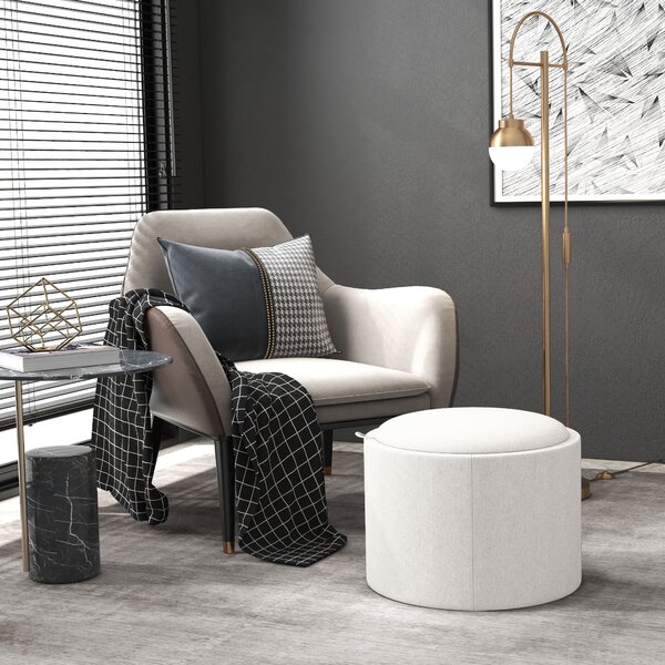 HOMCOM Pouf in lino con spazio di archiviazione, coperchio ribaltabile, 56 cm x 56 cm x 42 cm, Crema + Naturale