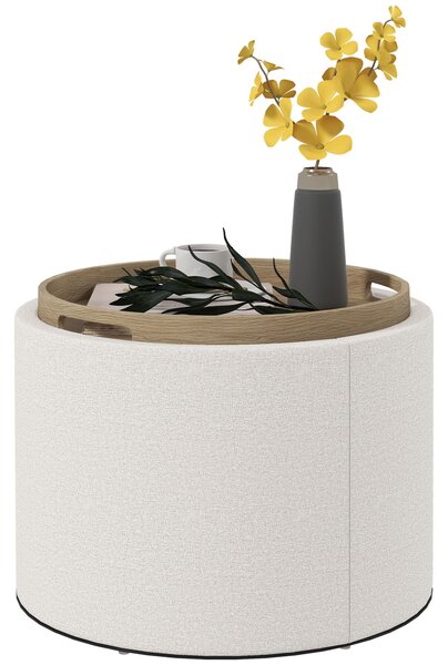 HOMCOM Pouf in lino con spazio di archiviazione, coperchio ribaltabile, 56 cm x 56 cm x 42 cm, Crema + Naturale