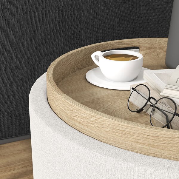 HOMCOM Pouf in lino con spazio di archiviazione, coperchio ribaltabile, 56 cm x 56 cm x 42 cm, Crema + Naturale