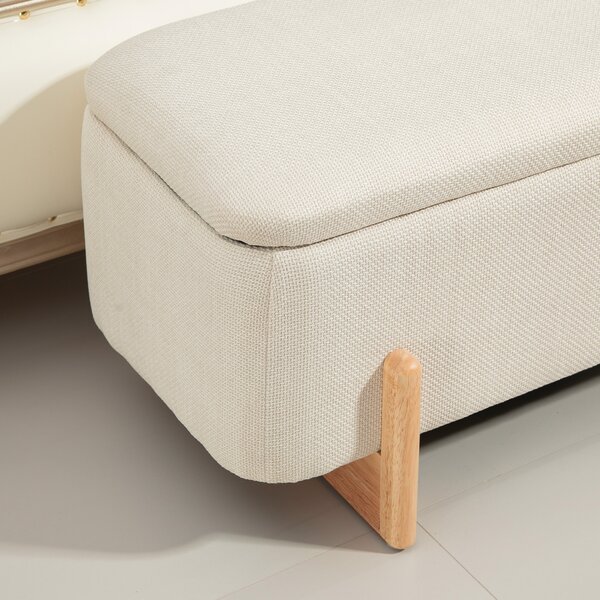 HOMCOM Pouf con spazio di archiviazione, panca con imbottitura in schiuma, imitazione di lino, 111 x 44 x 44,5 cm, Cremeweiß