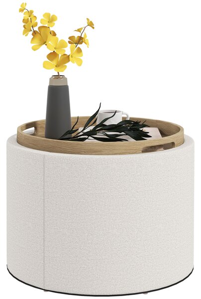 HOMCOM Pouf in lino con spazio di archiviazione, coperchio ribaltabile, 56 cm x 56 cm x 42 cm, Crema + Naturale