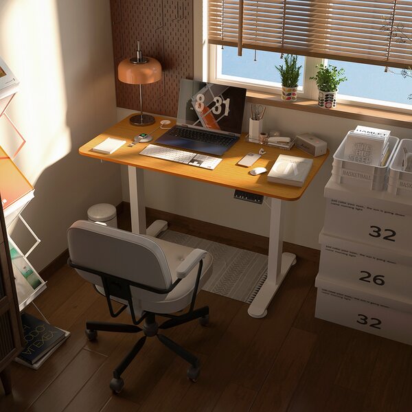 Vinsetto Scrivania Regolabile in Altezza 120x60x72-116cm, Naturale/Bianco