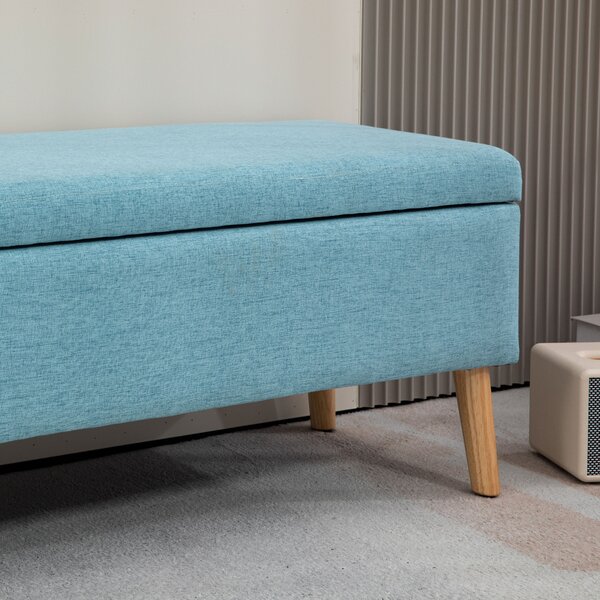HOMCOM Cassapanca con Spazio di Archiviazione, fino a 220 kg, Finitura in Lino, 110x39x45cm, Blu