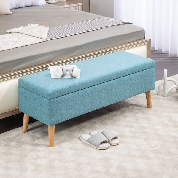 HOMCOM Cassapanca con Spazio di Archiviazione, fino a 220 kg, Finitura in Lino, 110x39x45cm, Blu