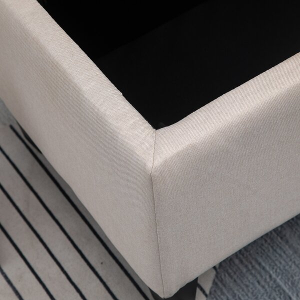 HOMCOM Panca Imbottita con Contenitore Panca da Corridoio da Camera da Letto Salotto Tessuto in Poliestere Legno di Gomma Bianco crema 100 x 40 x 44 cm
