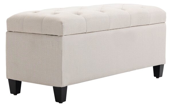 HOMCOM Panca Imbottita con Contenitore Panca da Corridoio da Camera da Letto Salotto Tessuto in Poliestere Legno di Gomma Bianco crema 100 x 40 x 44 cm