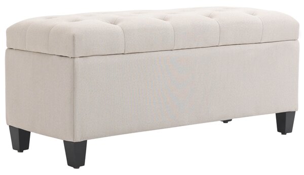 HOMCOM Panca Imbottita con Contenitore Panca da Corridoio da Camera da Letto Salotto Tessuto in Poliestere Legno di Gomma Bianco crema 100 x 40 x 44 cm