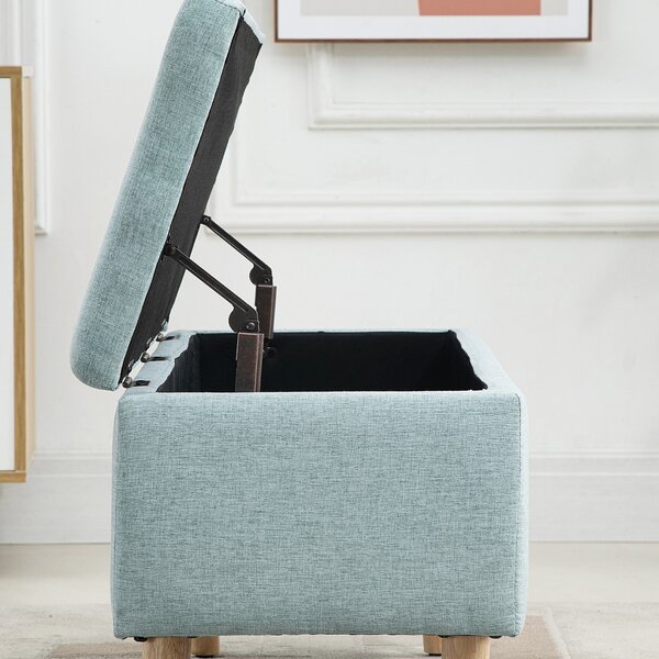 HOMCOM Panca con Contenitore Panca Imbottita Effetto Lino, Baule con Gambe in Legno, Panca Contenitore per Soggiorno Camera da Letto Ingresso 110 x 39 x 45 cm, Verde Chiaro