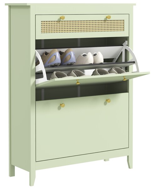 HOMCOM Scarpiera per 12 Paia di Scarpe, con 1 Cassetto Estraibile, 2 Cassetti Ribaltabili, Mobile Portascarpe, 88 x 30 x 120 cm, Verde