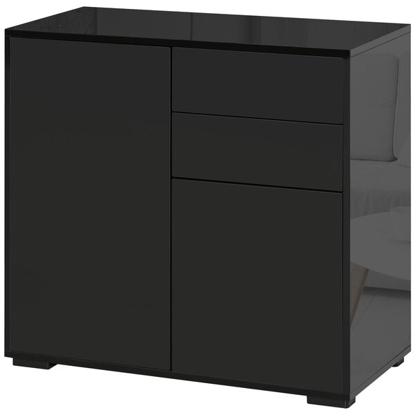 HOMCOM Armadio contenitore con 2 cassetti, 2 ante, con sistema di sicurezza anti-ribaltamento, per soggiorno, camera da letto, 79 x 36 x 74 cm, Nero