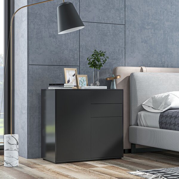HOMCOM Armadio contenitore con 2 cassetti, 2 ante, con sistema di sicurezza anti-ribaltamento, per soggiorno, camera da letto, 79 x 36 x 74 cm, Nero