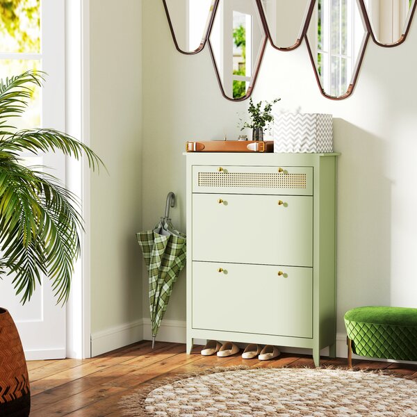 HOMCOM Scarpiera per 12 Paia di Scarpe, con 1 Cassetto Estraibile, 2 Cassetti Ribaltabili, Mobile Portascarpe, 88 x 30 x 120 cm, Verde