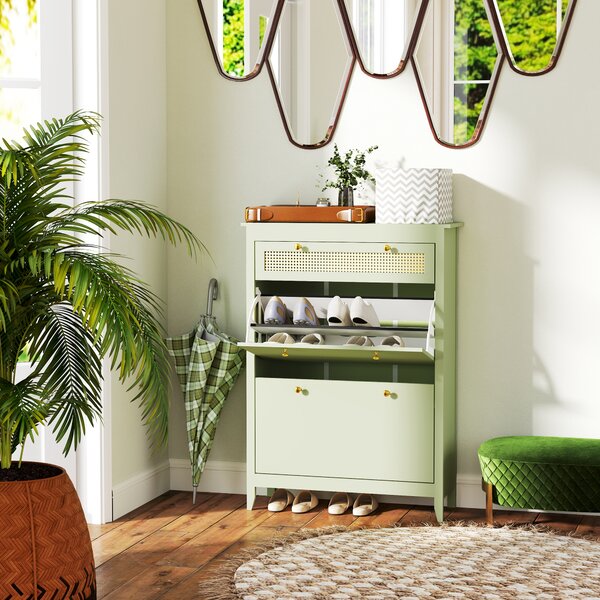 HOMCOM Scarpiera per 12 Paia di Scarpe, con 1 Cassetto Estraibile, 2 Cassetti Ribaltabili, Mobile Portascarpe, 88 x 30 x 120 cm, Verde