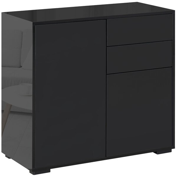 HOMCOM Armadio contenitore con 2 cassetti, 2 ante, con sistema di sicurezza anti-ribaltamento, per soggiorno, camera da letto, 79 x 36 x 74 cm, Nero