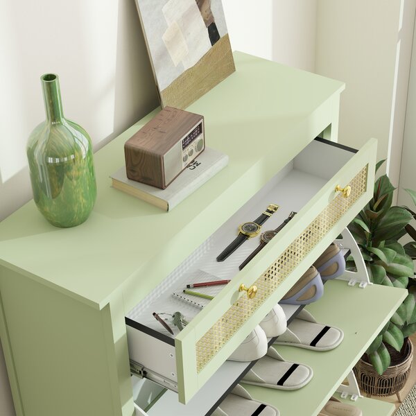 HOMCOM Scarpiera per 12 Paia di Scarpe, con 1 Cassetto Estraibile, 2 Cassetti Ribaltabili, Mobile Portascarpe, 88 x 30 x 120 cm, Verde