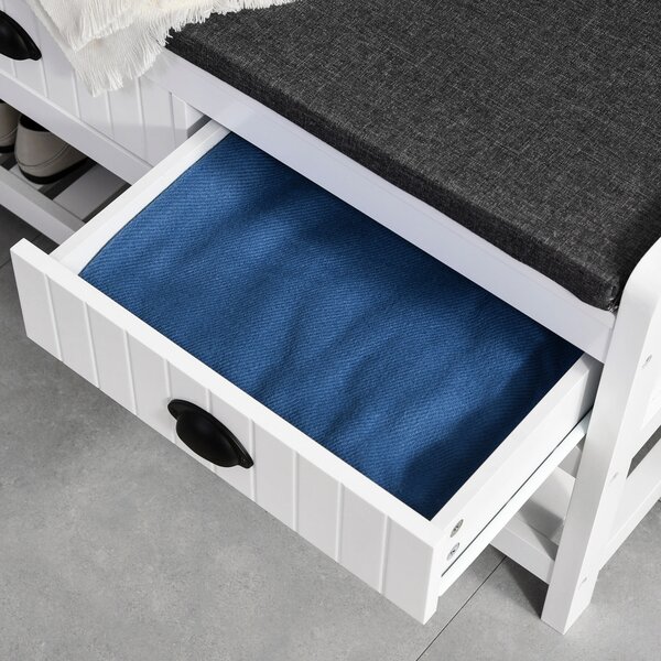 HOMCOM Appendiabiti con Ganci, Appendiabiti con Panca, per Ingresso, Corridoio, Metallo, MDF, Bianco+Grigio