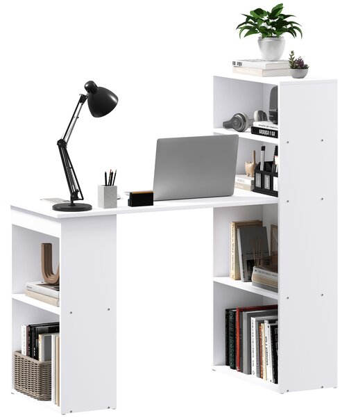 HOMCOM Scrivania Tavolo da Lavoro per Computer con 2 Ripiani e 5 Ripiani, 120 cm x 55 cm x 120 cm, Bianco