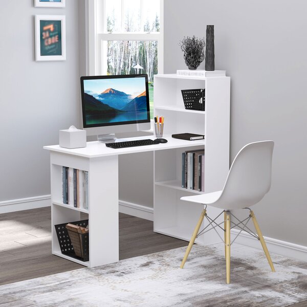 HOMCOM Scrivania Tavolo da Lavoro per Computer con 2 Ripiani e 5 Ripiani, 120 cm x 55 cm x 120 cm, Bianco