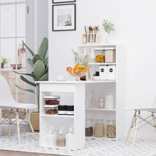 HOMCOM Scrivania Tavolo da Lavoro per Computer con 2 Ripiani e 5 Ripiani, 120 cm x 55 cm x 120 cm, Bianco