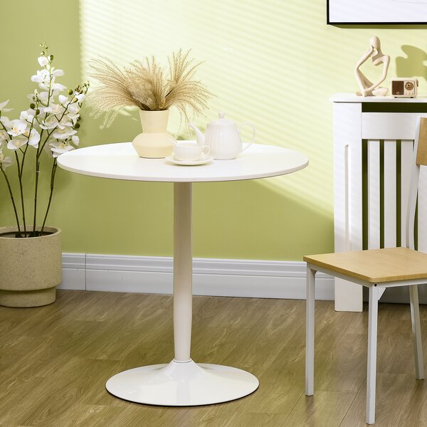 HOMCOM Tavolo da pranzo per 2 persone, piano rotondo Ø80 cm, MDF e acciaio, antiscivolo, Bianco, 75H cm