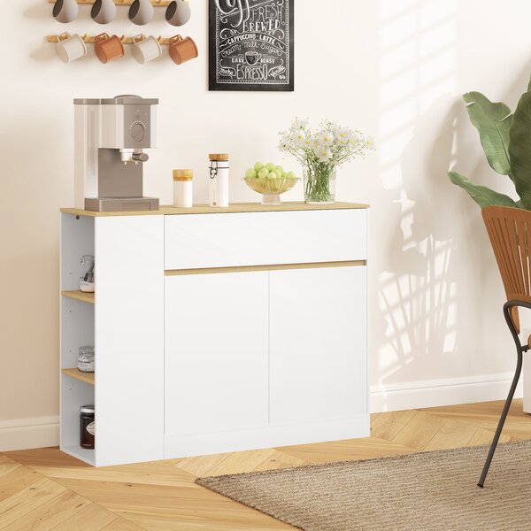 HOMCOM Credenza Moderno da cucina con 2 cassetti, Mobile con 3 scaffali aperti e 2 ante, per soggiorno, sala e Ingresso, Bianco/Legno | Aosom Italy