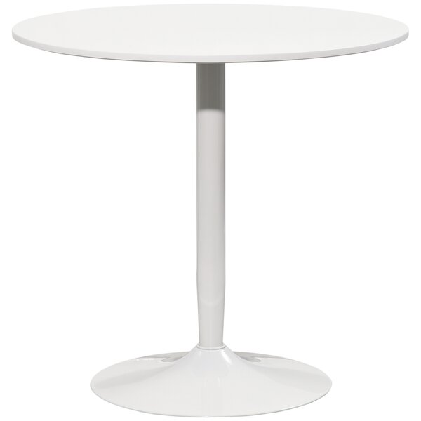 HOMCOM Tavolo da pranzo per 2 persone, piano rotondo Ø80 cm, MDF e acciaio, antiscivolo, Bianco, 75H cm