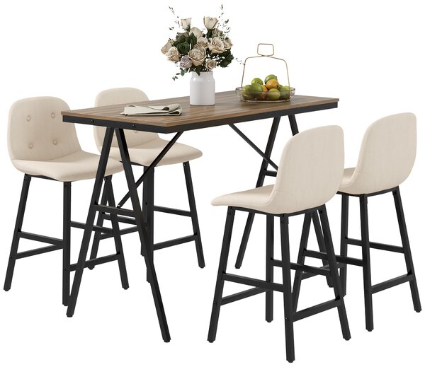 HOMCOM Set da Bar 5-Pezzi, Tavolo e 4 Sedie, Puntinatura, Imbottitura Spessa, Tessuto in Lino, Beige