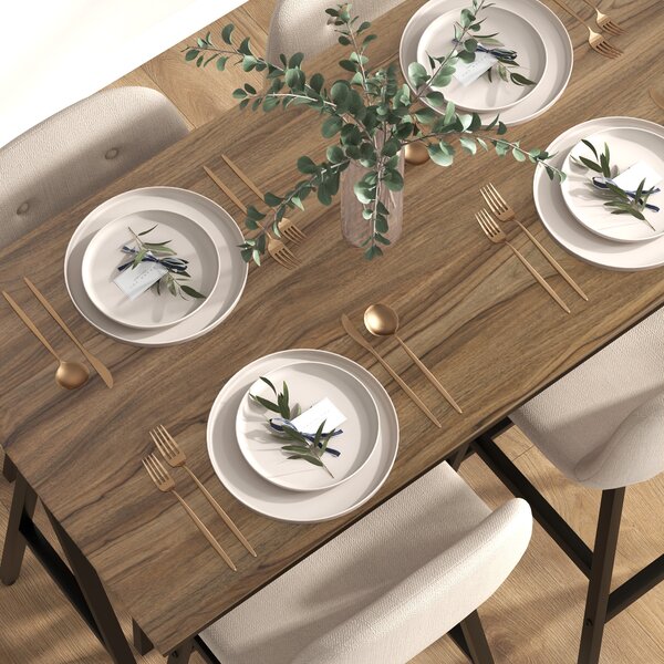 HOMCOM Set da Bar 5-Pezzi, Tavolo e 4 Sedie, Puntinatura, Imbottitura Spessa, Tessuto in Lino, Beige