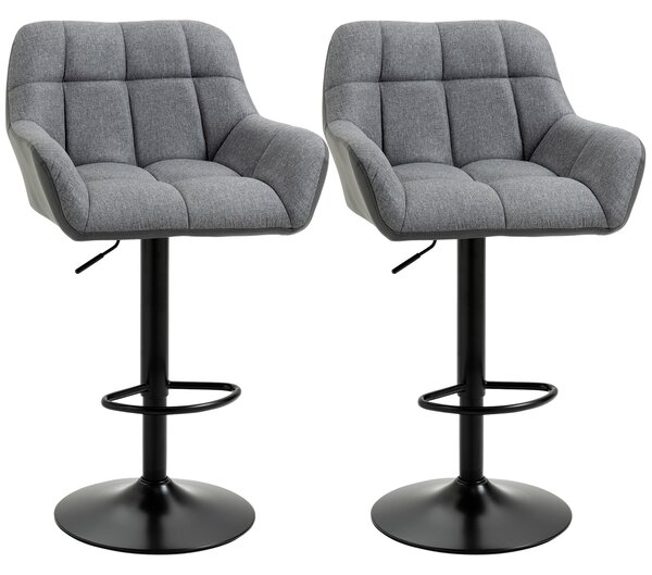HOMCOM Set di 2 Sgabelli da Bar dal Design Retrò Regolabili in Altezza Ecopelle Effetto Lino Grigio + Nero