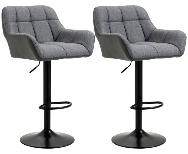 HOMCOM Set di 2 Sgabelli da Bar dal Design Retrò Regolabili in Altezza Ecopelle Effetto Lino Grigio + Nero