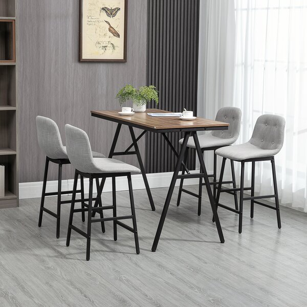 HOMCOM Set da bar con sgabelli dal design industriale, imbottitura a bottoni, 120 cm x 60 cm x 91 cm, Grigio chiaro