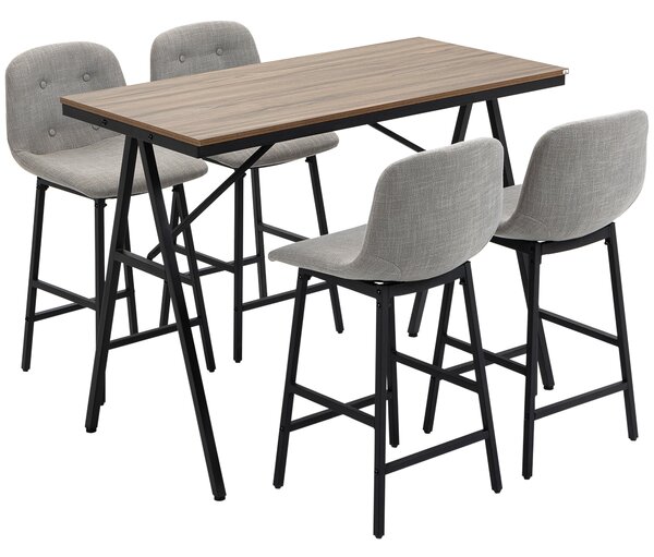 HOMCOM Set da bar con sgabelli dal design industriale, imbottitura a bottoni, 120 cm x 60 cm x 91 cm, Grigio chiaro