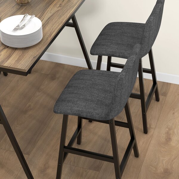 HOMCOM Set da bar 5 pezzi, Tavolo e 4 Sgabelli, Puntinatura a bottone, Imbottitura spessa, Lino, Grigio scuro