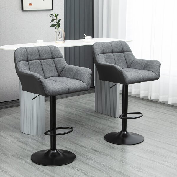 HOMCOM Set di 2 Sgabelli da Bar dal Design Retrò Regolabili in Altezza Ecopelle Effetto Lino Grigio + Nero