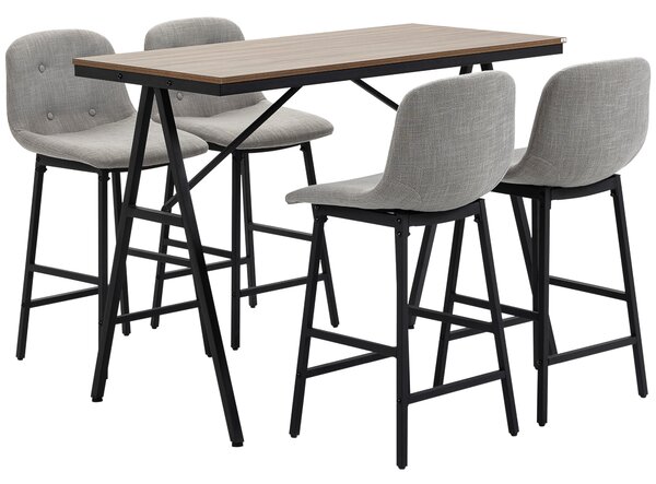 HOMCOM Set da bar con sgabelli dal design industriale, imbottitura a bottoni, 120 cm x 60 cm x 91 cm, Grigio chiaro