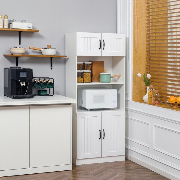 HOMCOM Mobile da Cucina Credenza Buffet Stile Country, 2 Armadi, 2 Ripiani, 70 cm x 40 cm x 170 cm, Bianco e Nero | Aosom Italy