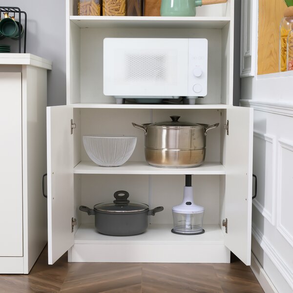 HOMCOM Mobile da Cucina Credenza Buffet Stile Country, 2 Armadi, 2 Ripiani, 70 cm x 40 cm x 170 cm, Bianco e Nero | Aosom Italy