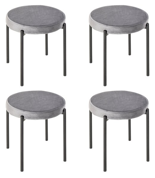 HOMCOM Set di 4 Sgabelli da Cucina Impilabili Sedie da Pranzo Sgabello con Seduta Imbottita, Rivestimento in Velluto per Cucina Sala da Pranzo Metallo Grigio 41,5 x 41,5 x 46 cm