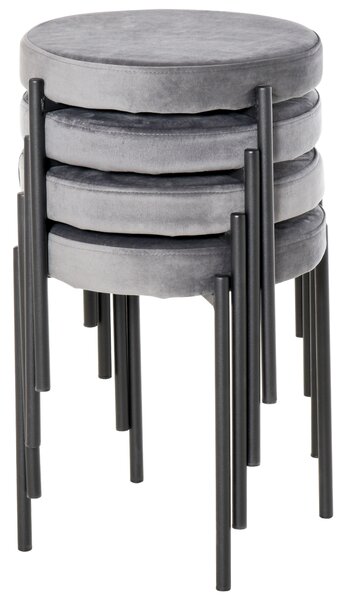 HOMCOM Set di 4 Sgabelli da Cucina Impilabili Sedie da Pranzo Sgabello con Seduta Imbottita, Rivestimento in Velluto per Cucina Sala da Pranzo Metallo Grigio 41,5 x 41,5 x 46 cm