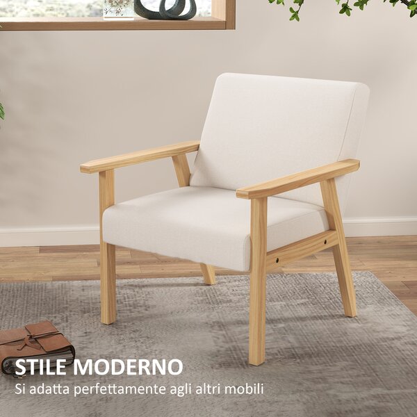 HOMCOM Poltrona d'Arredo in Stile Scandinavo in Legno di Pino con 2 Cuscini, 64x70x72 cm, Grigio e color Legno