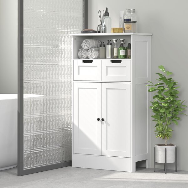 Kleankin Mobiletto da Bagno con 2 Cassetti, Porta, 60 x 30 x 109 cm, Bianco