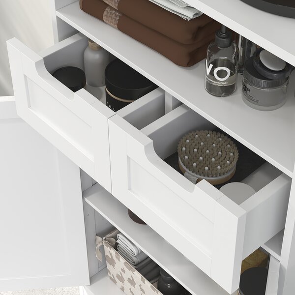 Kleankin Mobiletto da Bagno con 2 Cassetti, Porta, 60 x 30 x 109 cm, Bianco