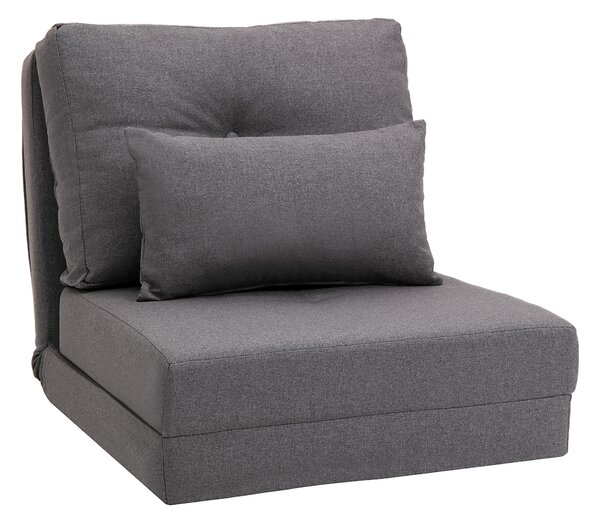 HOMCOM Divano da Pavimento Materasso Pieghevole, Design 2-in-1, Cuscino Rimovibile, 60 x 80 x 56 cm, Grigio Scuro