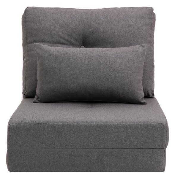 HOMCOM Divano da Pavimento Materasso Pieghevole, Design 2-in-1, Cuscino Rimovibile, 60 x 80 x 56 cm, Grigio Scuro