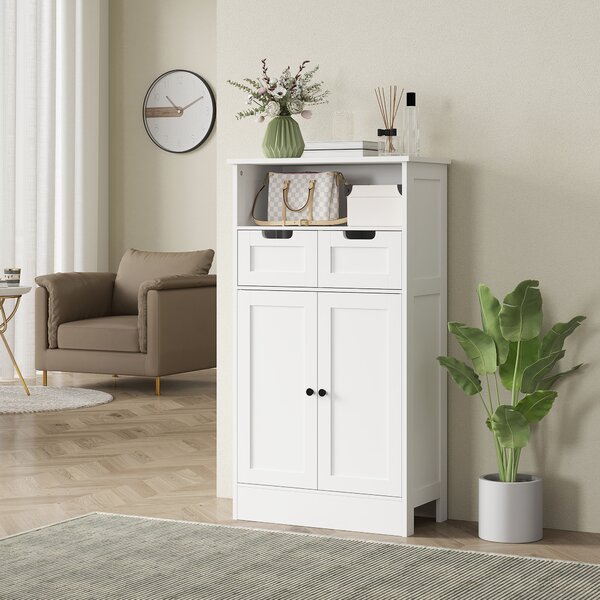 Kleankin Mobiletto da Bagno con 2 Cassetti, Porta, 60 x 30 x 109 cm, Bianco