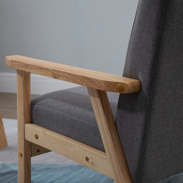 HOMCOM Poltrona con spesso cuscino in Stile Scandinavo, Struttura in Legno Massello, Finitura in Lino, 64x70x72 cm, Grigio + Naturale | Aosom Italy