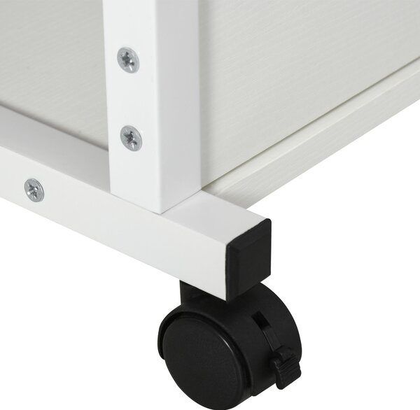 HOMCOM Tavolino da Salotto con Ruote, regolabile in altezza, compatto, con 2 ripiani, struttura in metallo, 80x40x72-82 cm, Bianco