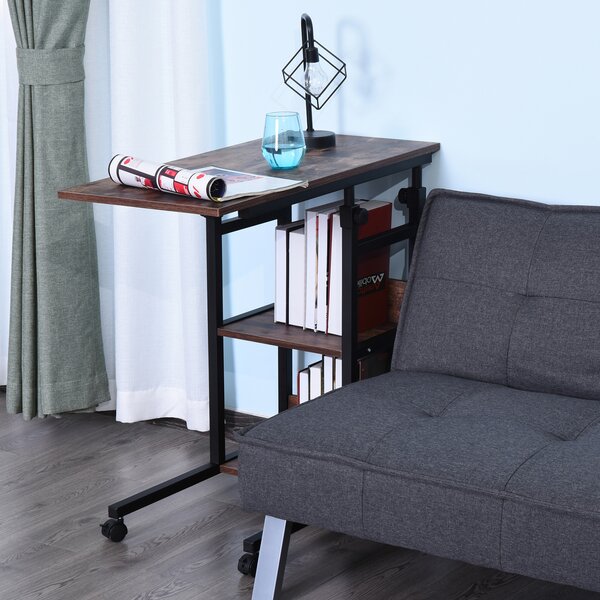 HOMCOM Tavolino portaoggetti con ruote, regolabile in altezza, compatto, 2 ripiani, telaio in metallo, 80x40x72-82 cm, Marrone/Nero