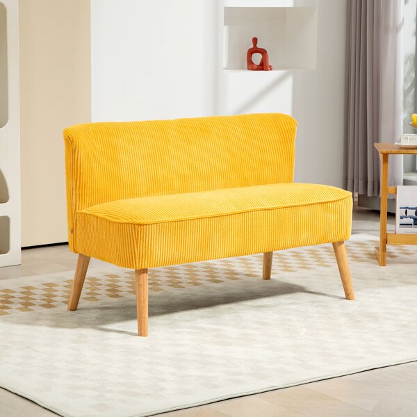 HOMCOM Divano Due Posti, Design Scandinavo Elegante, Telaio in Legno Massiccio, fino a 150 kg, 117 x 56,5 x 77 cm, Giallo