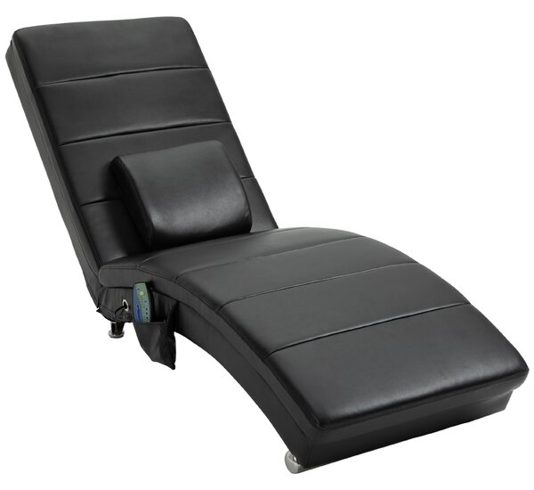 HOMCOM Poltrona Relax con Funzione Massaggio Sedia Lounge Ergonomica Schienale Alto, con Funzione Massaggio e Cuscino con Design Zero-G Poltrona Lounge Ecopelle Metallo Schiuma Nero 58 x 163 x 87 cm